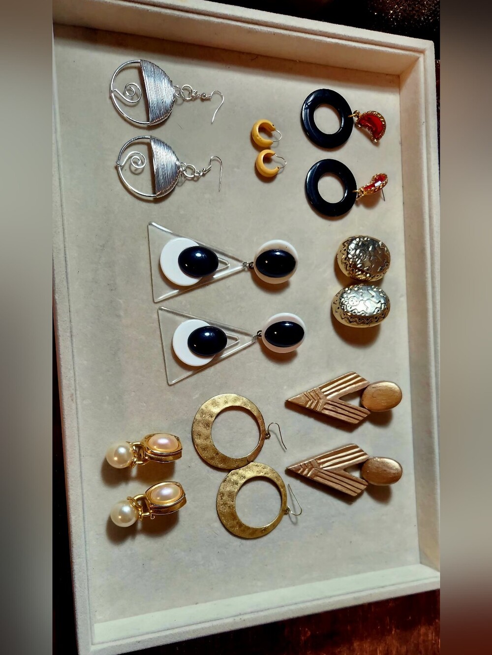 Mixed Women’s Earrings Set — Gold, Black, White, Silver Accents